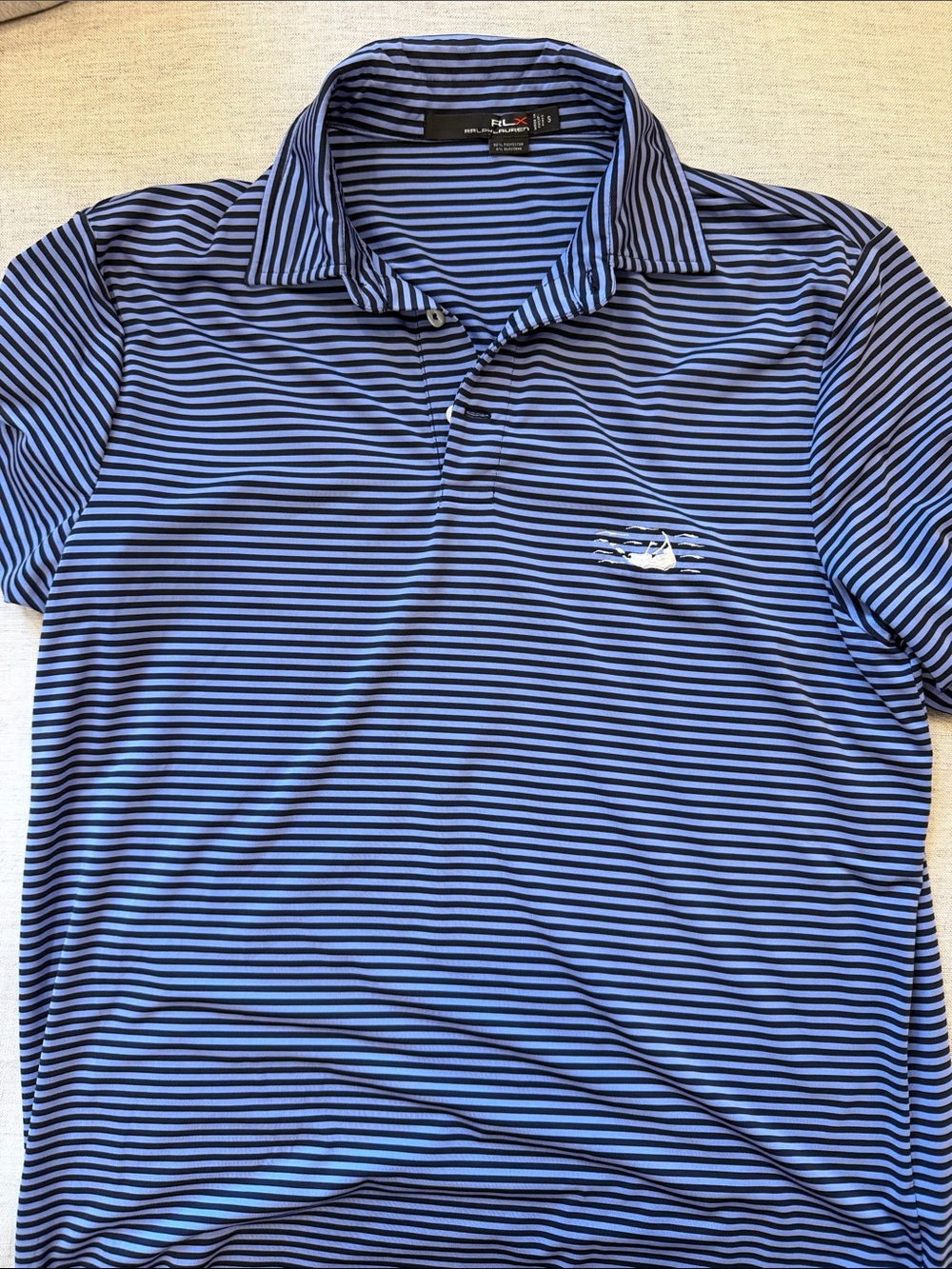 RLX Ralph Lauren Blue and Navy Striped Performance Polo